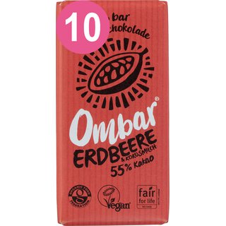 Ombar 10 er Pack Erdbeere + Kokosmilch Bio Roh-Schokolade,10 x 35 g